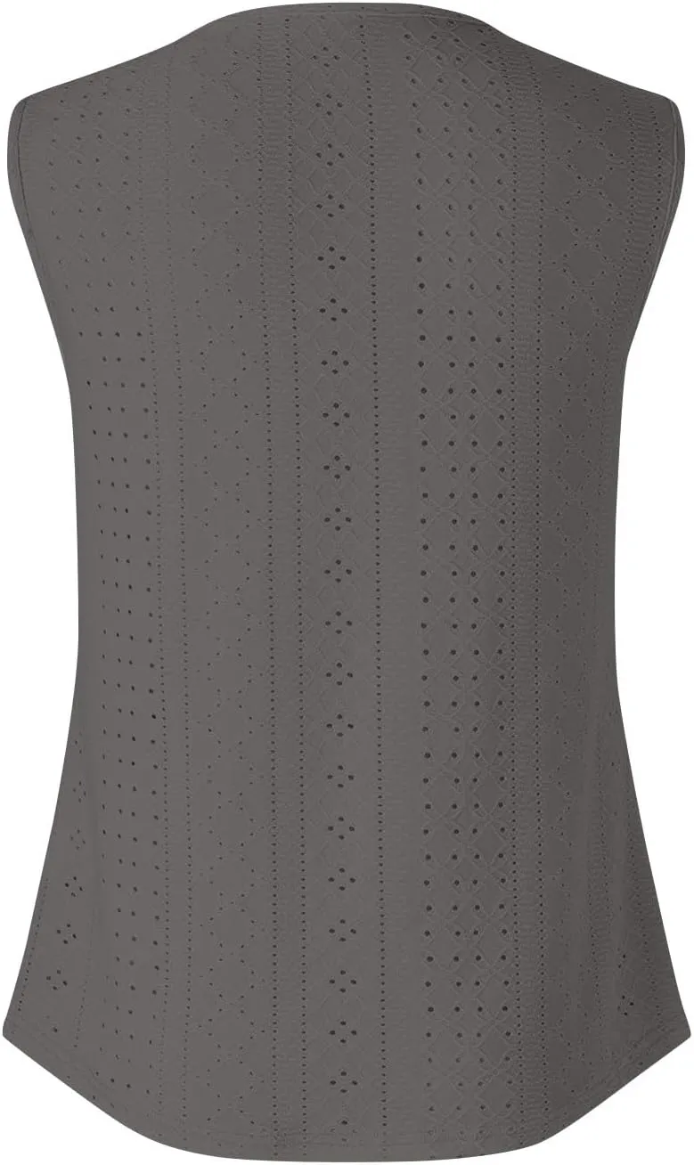 Women Tank Tops Summer Sleeveless Basic Cami Top Shirt Slim Knit Ribbed Vest Eyelet Blouses Trendy Outfits