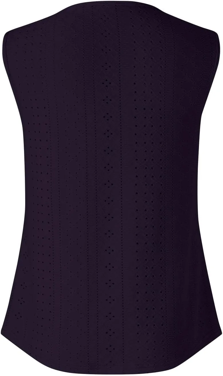 Women Tank Tops Summer Sleeveless Basic Cami Top Shirt Slim Knit Ribbed Vest Eyelet Blouses Trendy Outfits