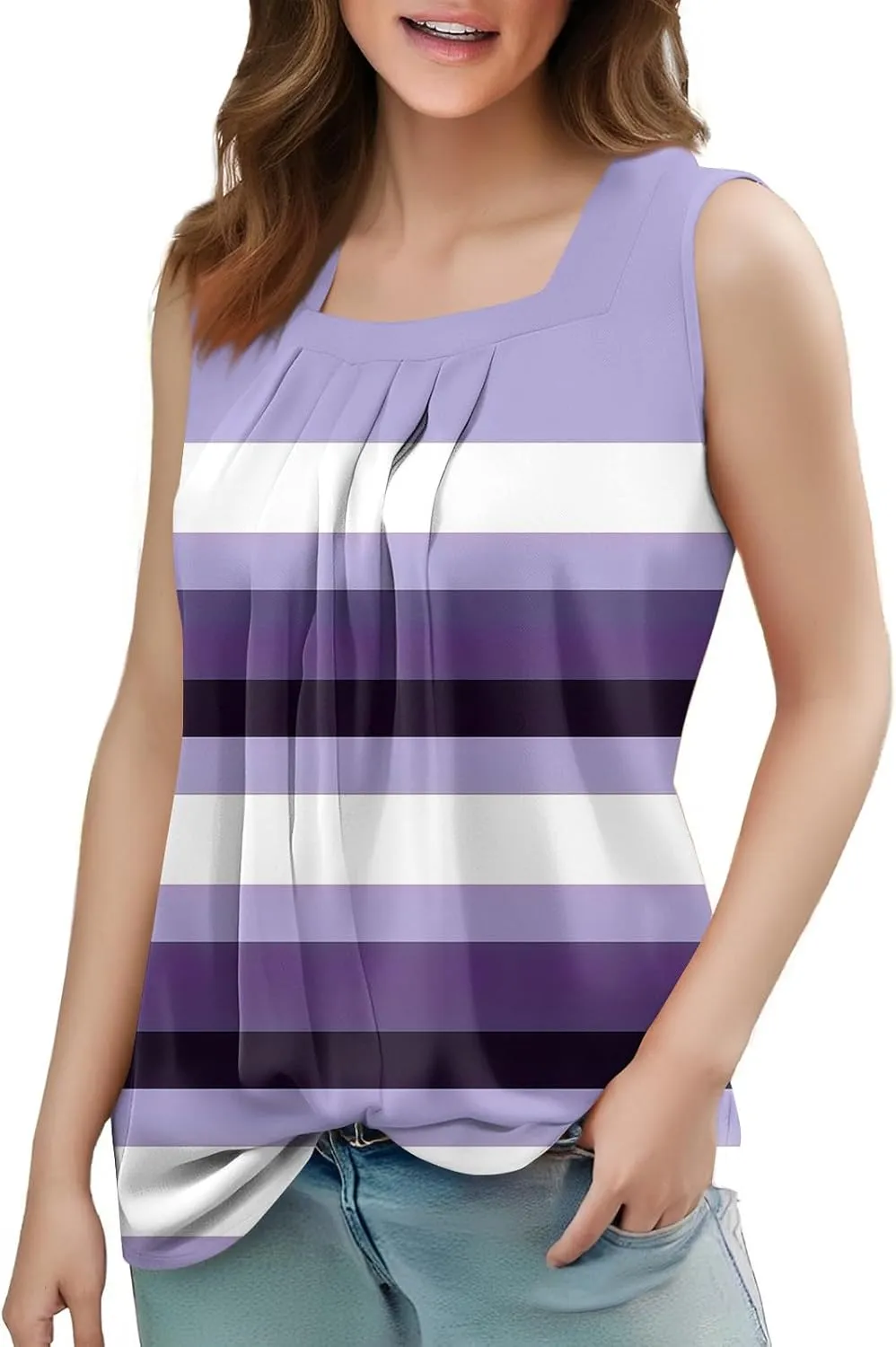 Women Tank Tops Summer Square Neck Sleeveless Tops Loose Fit Flowy Cute Casual Shirts Vacation Blouses