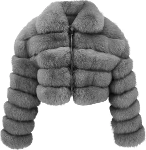 Women Trendy Faux Fur Coats Furry Short Crop Jacket Plus Size Long Sleeve Jackets Warm Winter Outerwear