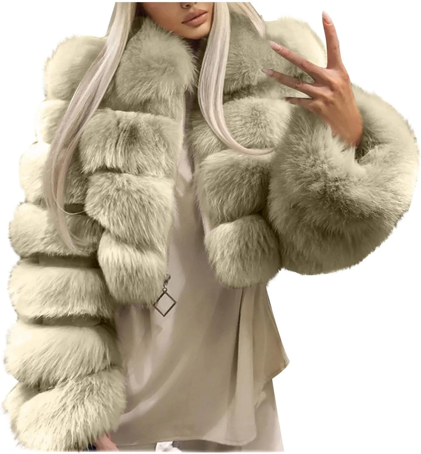 Women Trendy Faux Fur Coats Furry Short Crop Jacket Plus Size Long Sleeve Jackets Warm Winter Outerwear