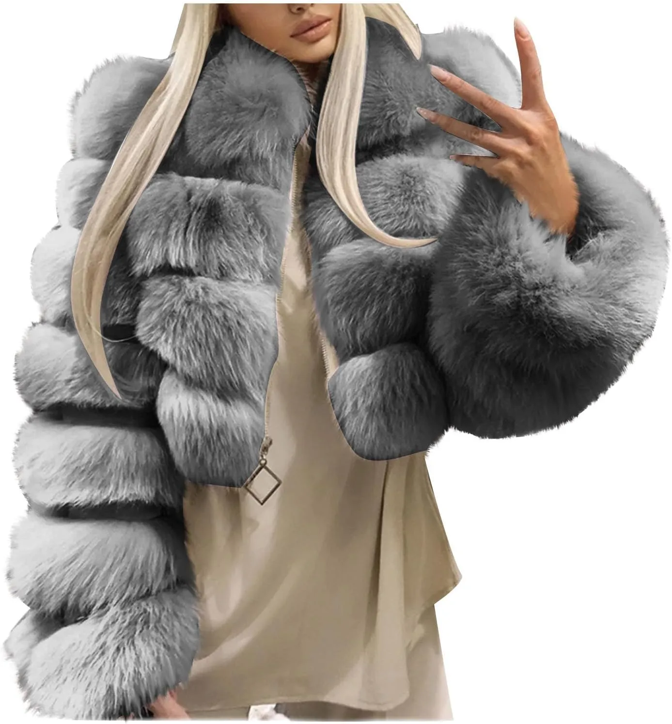 Women Trendy Faux Fur Coats Furry Short Crop Jacket Plus Size Long Sleeve Jackets Warm Winter Outerwear