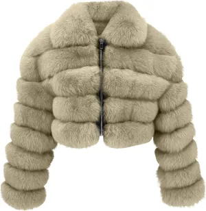 Women Trendy Faux Fur Coats Furry Short Crop Jacket Plus Size Long Sleeve Jackets Warm Winter Outerwear