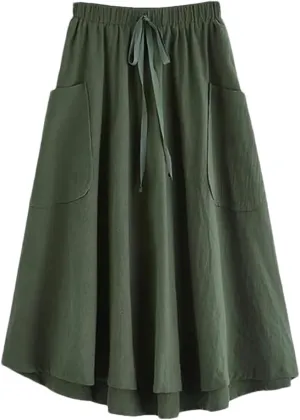 Women's Adjustable Waist High Waist Pleated Midi Skirt