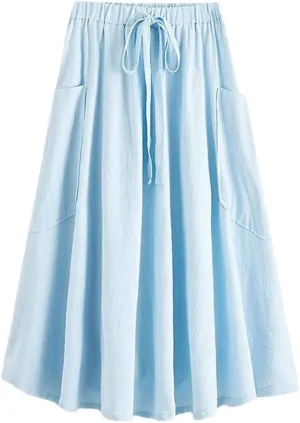 Women's Adjustable Waist High Waist Pleated Midi Skirt