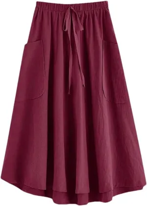 Women's Adjustable Waist High Waist Pleated Midi Skirt
