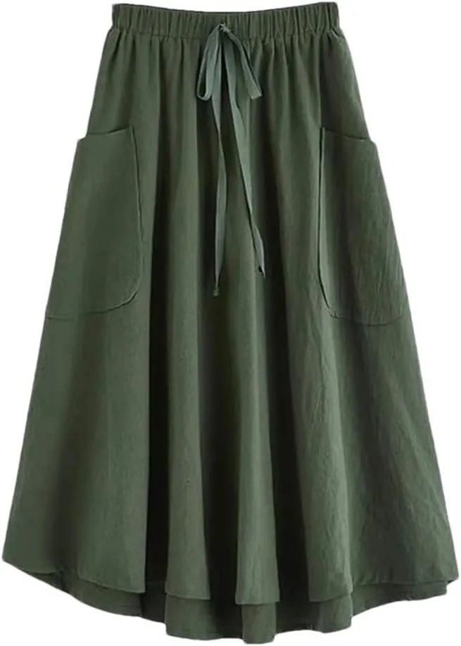 Women's Adjustable Waist High Waist Pleated Midi Skirt