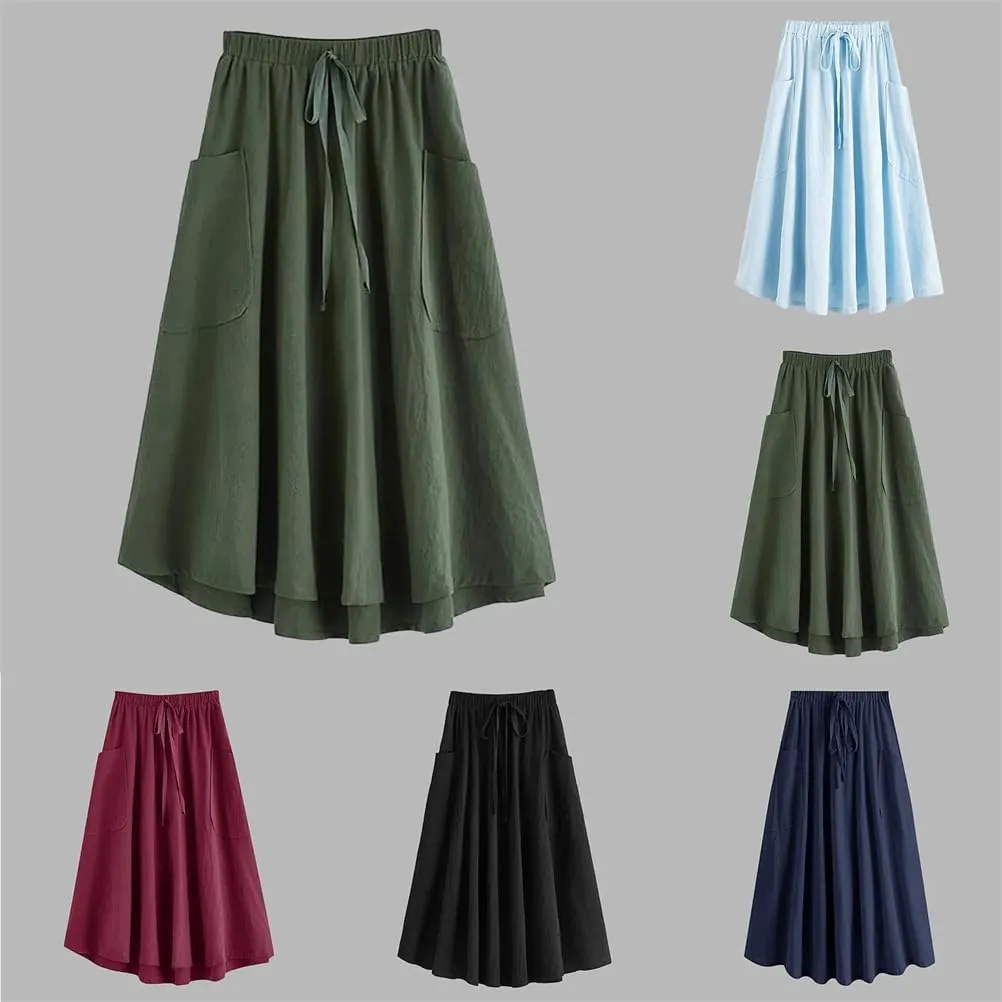 Women's Adjustable Waist High Waist Pleated Midi Skirt