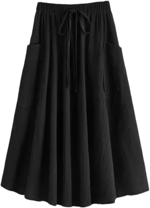Women's Adjustable Waist High Waist Pleated Midi Skirt