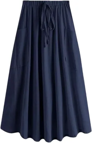 Women's Adjustable Waist High Waist Pleated Midi Skirt