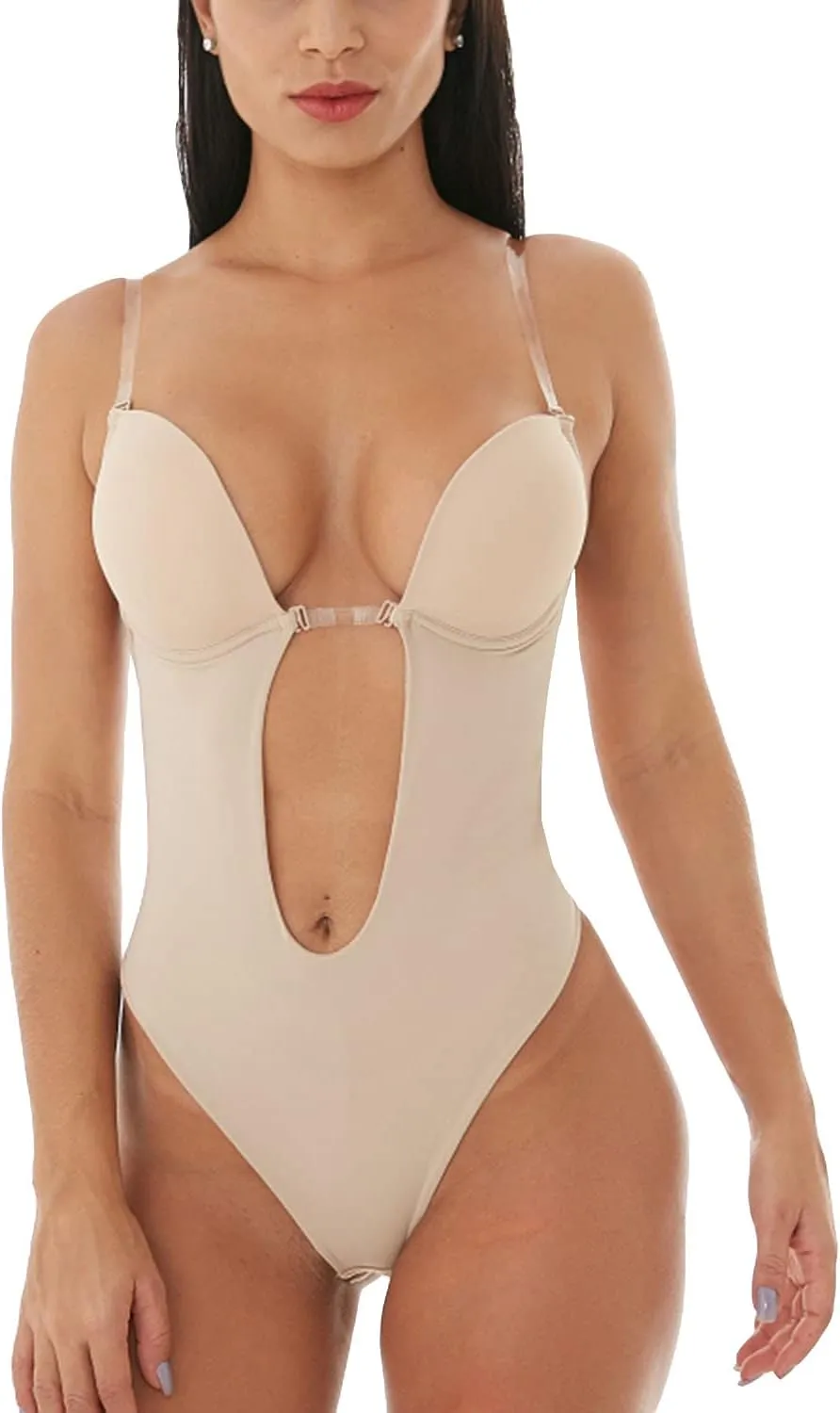 Women's Backless Bodysuits U Plunge Seamless Thong Full Bodysuits