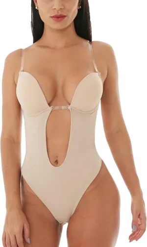 Women's Backless Bodysuits U Plunge Seamless Thong Full Bodysuits