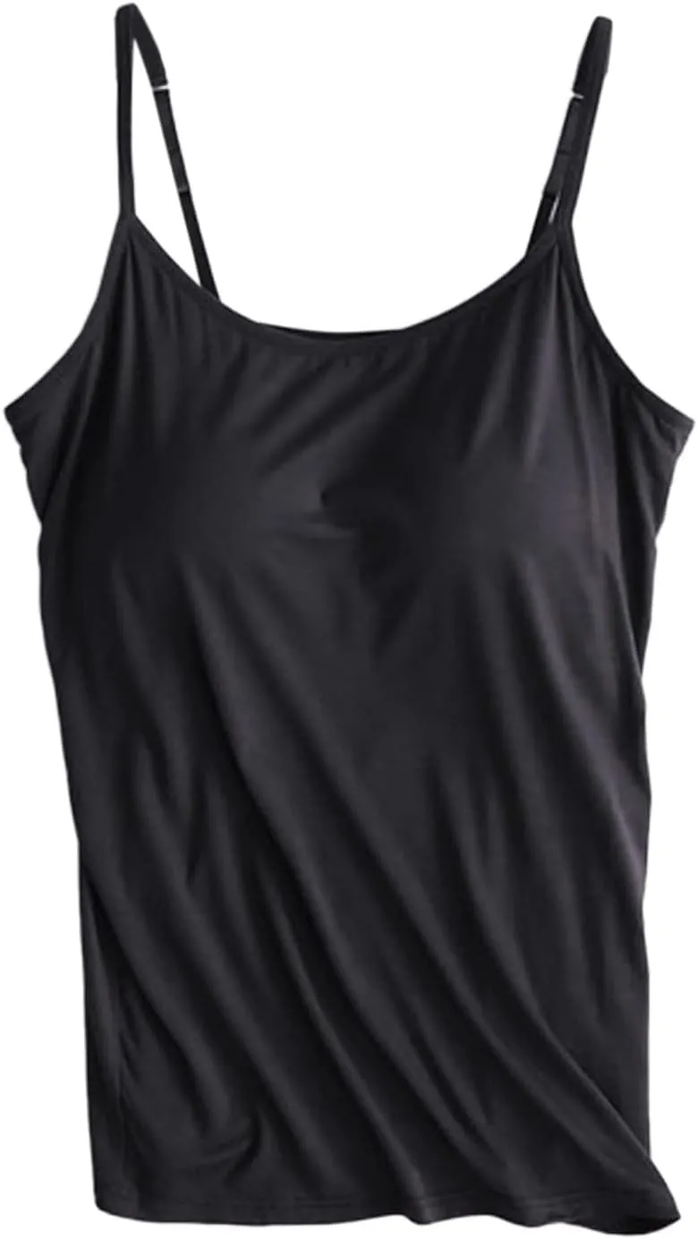 Women's Built-in Bra Tank Tops Adjustable Strap Wireless Camisole Padded Workout Yoga Daily Shelf Bra Undershirts
