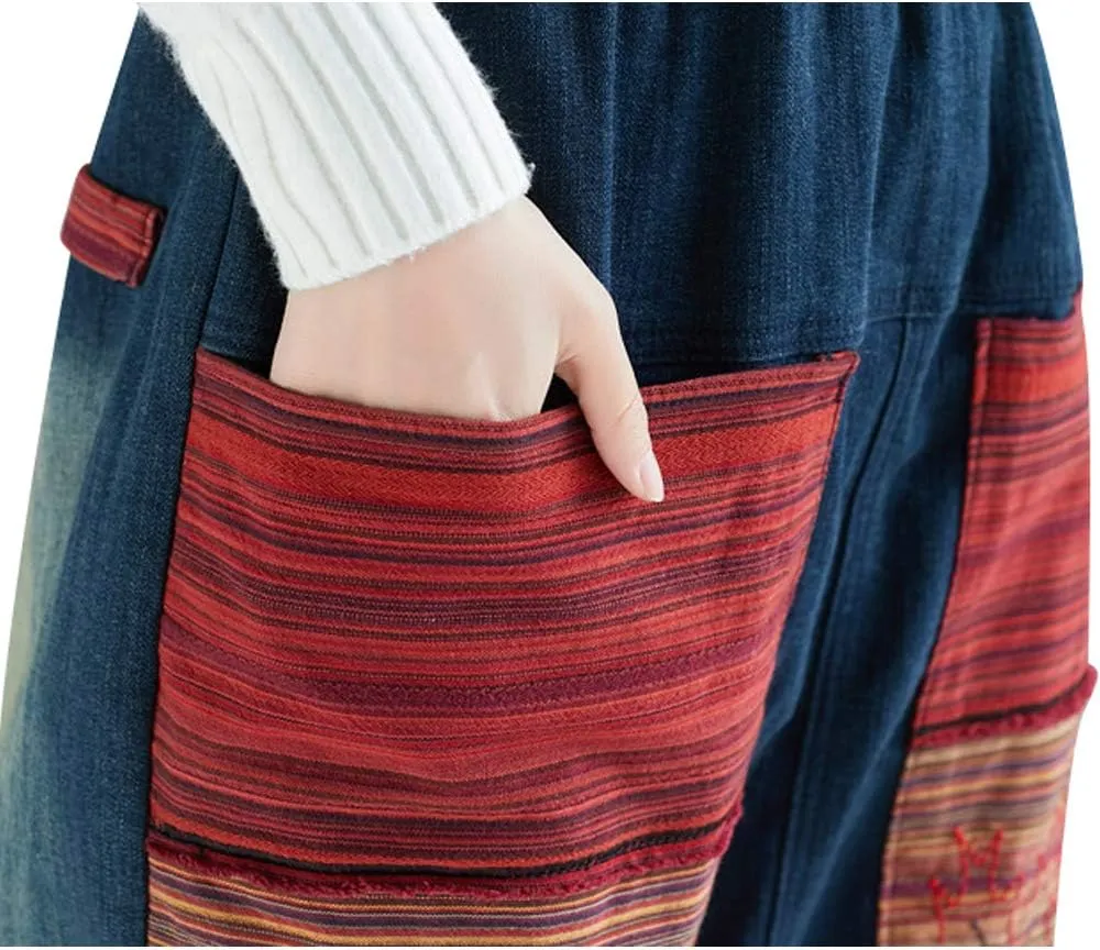 Women's Casual Drop Crotch Trousers Denim Jeans Ripped Harem Jeans