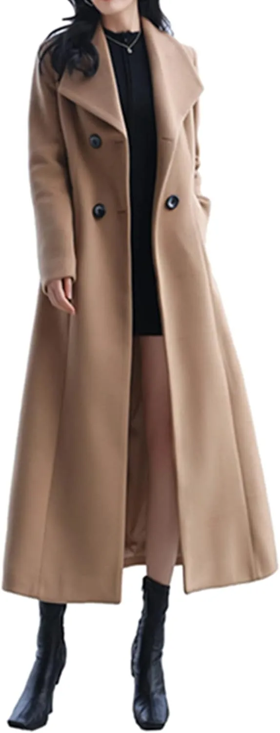 Women's Charming Long Wool Trench Coat Winter Double Breasted Classic Warm Thick Jacket