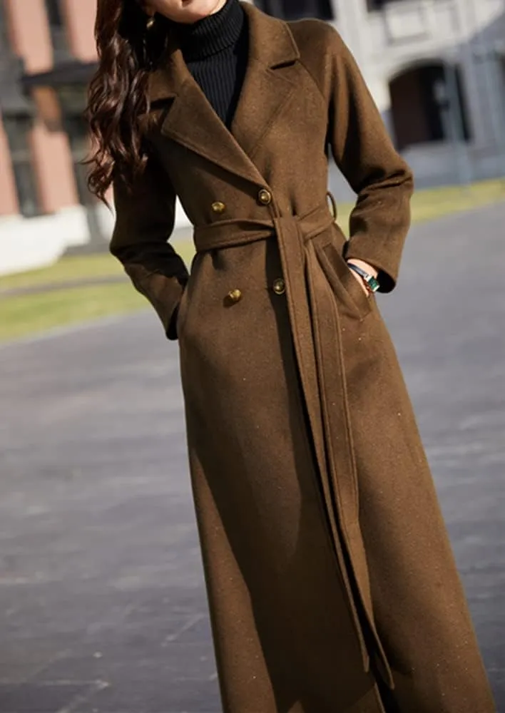 Women's Charming Long Wool Trench Coat Winter Double Breasted Classic Warm Thick Jacket
