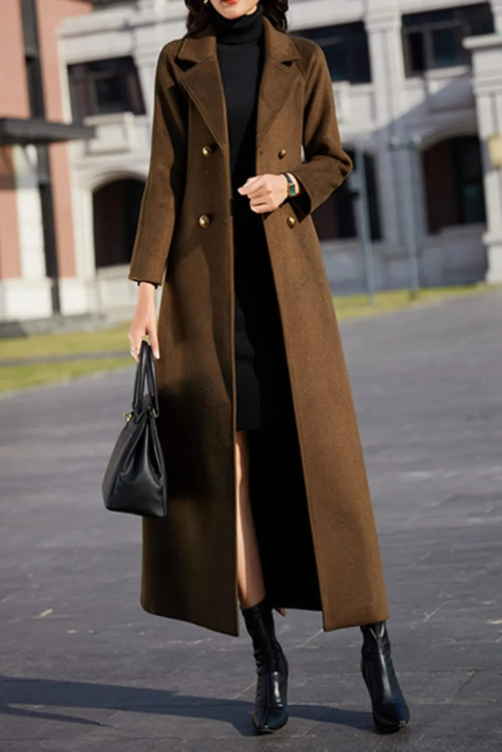 Women's Charming Long Wool Trench Coat Winter Double Breasted Classic Warm Thick Jacket