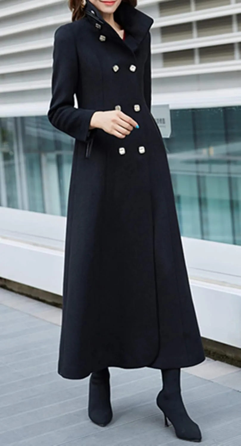 Women's Charming Long Wool Trench Coat Winter Double Breasted Classic Warm Thick Jacket