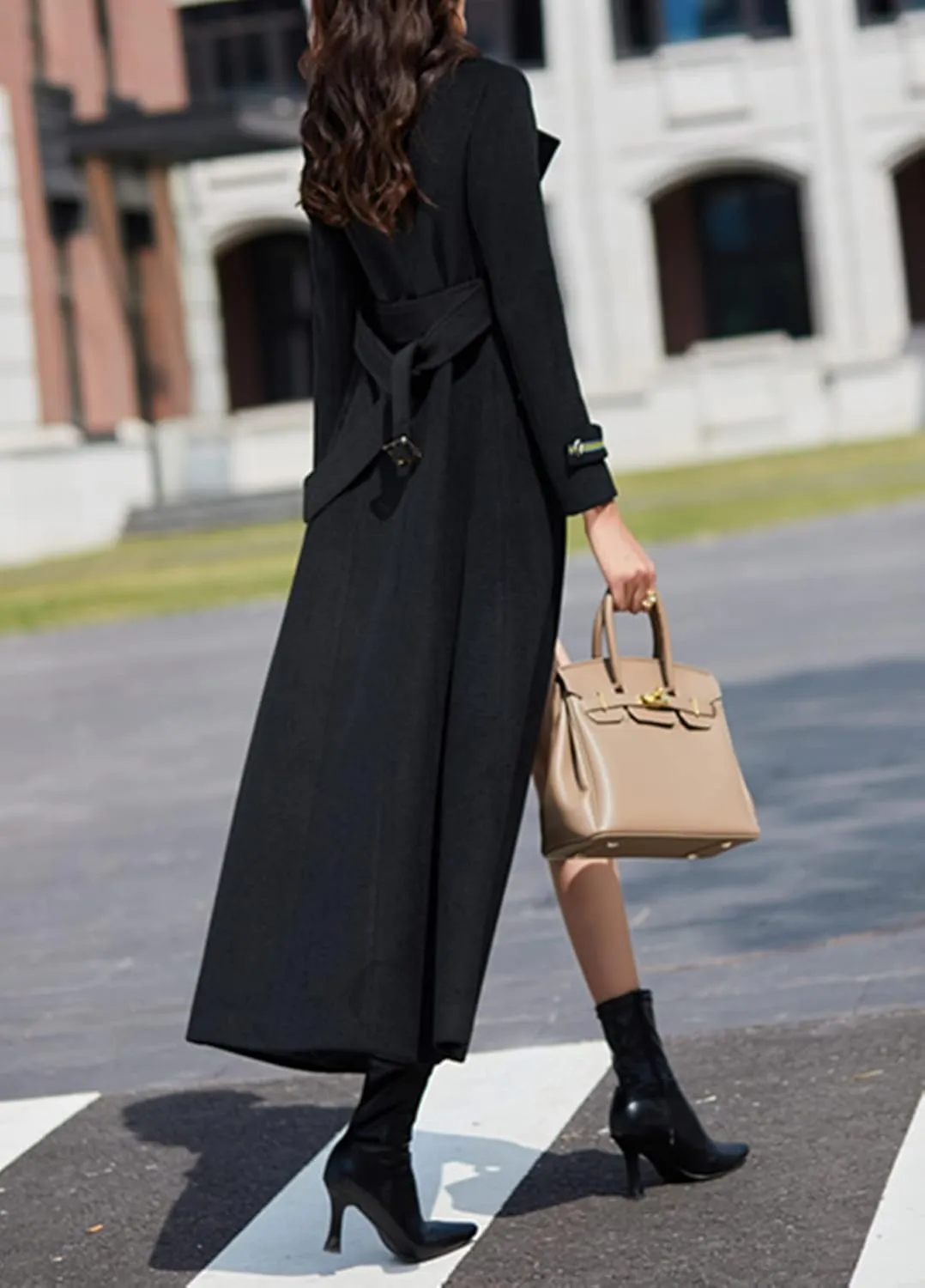 Women's Charming Long Wool Trench Coat Winter Double Breasted Classic Warm Thick Jacket