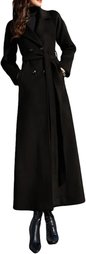 Women's Charming Long Wool Trench Coat Winter Double Breasted Classic Warm Thick Jacket