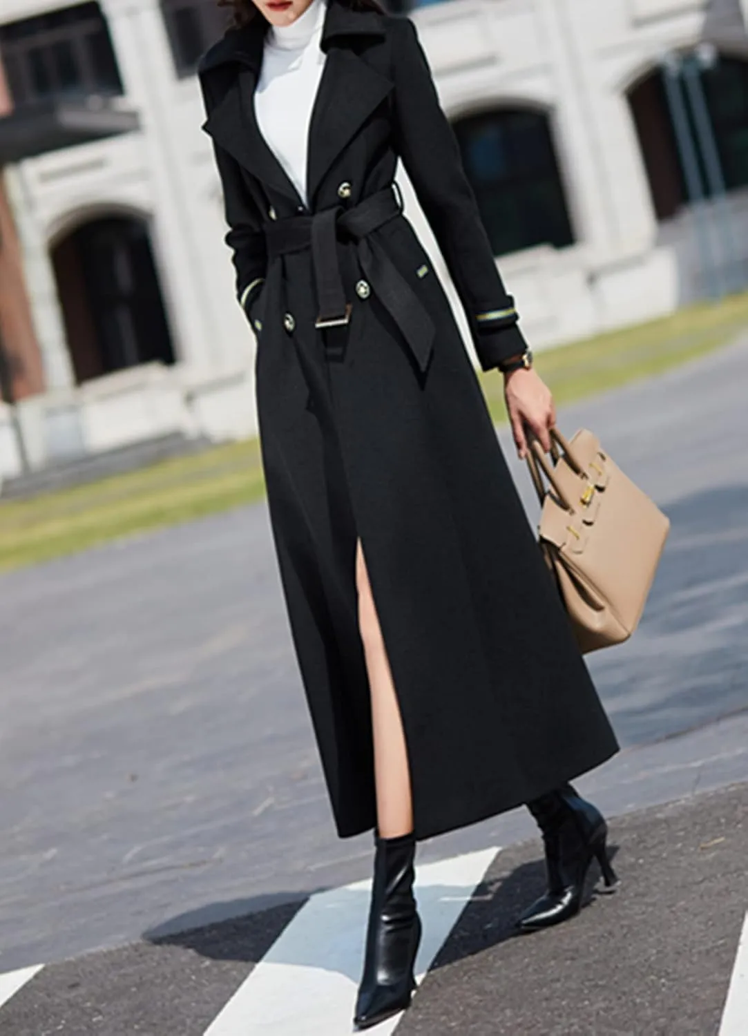 Women's Charming Long Wool Trench Coat Winter Double Breasted Classic Warm Thick Jacket