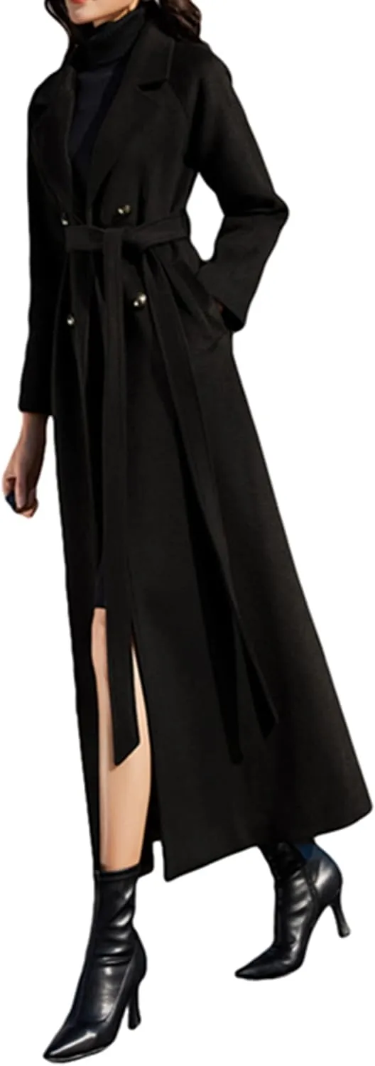 Women's Charming Long Wool Trench Coat Winter Double Breasted Classic Warm Thick Jacket