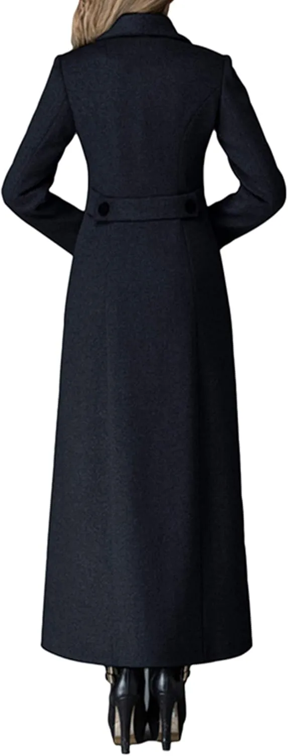 Women's Charming Long Wool Trench Coat Winter Double Breasted Classic Warm Thick Jacket