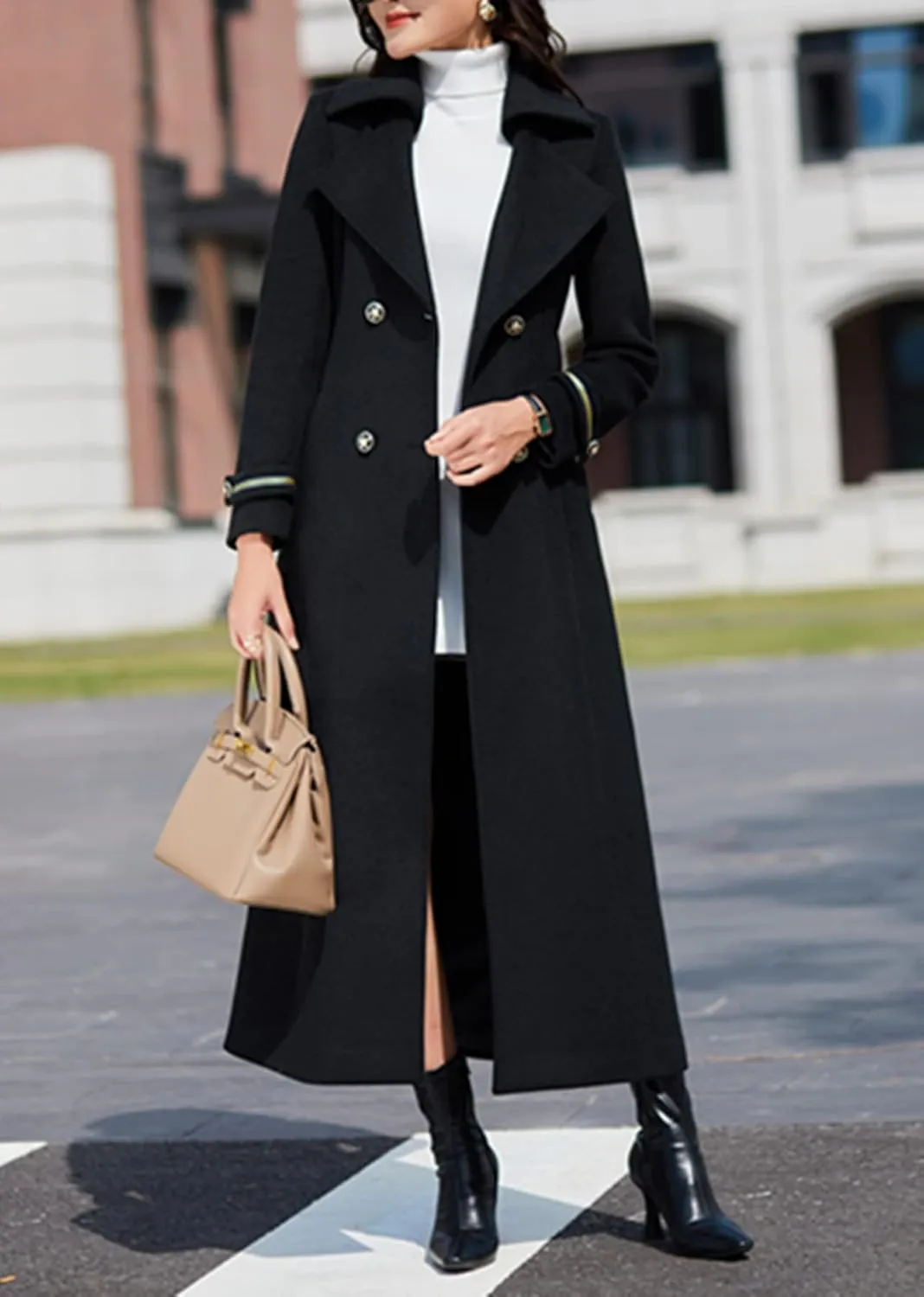 Women's Charming Long Wool Trench Coat Winter Double Breasted Classic Warm Thick Jacket