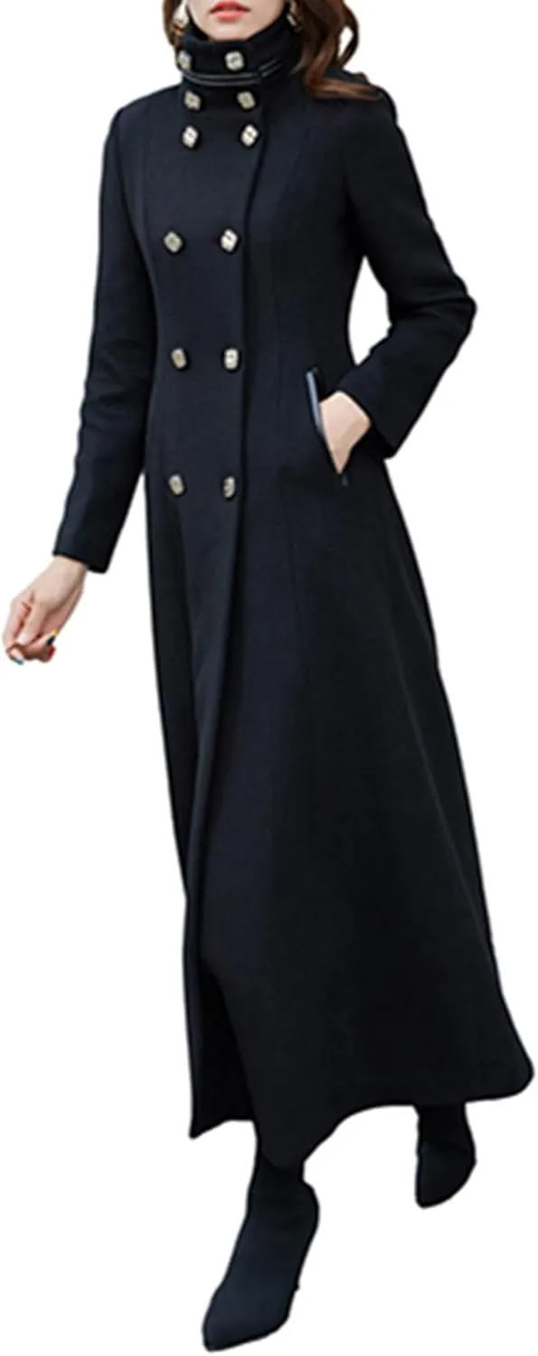 Women's Charming Long Wool Trench Coat Winter Double Breasted Classic Warm Thick Jacket
