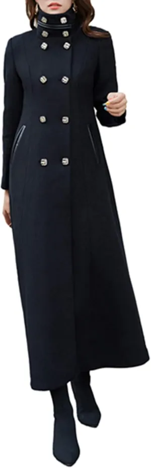 Women's Charming Long Wool Trench Coat Winter Double Breasted Classic Warm Thick Jacket
