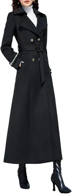 Women's Charming Long Wool Trench Coat Winter Double Breasted Classic Warm Thick Jacket