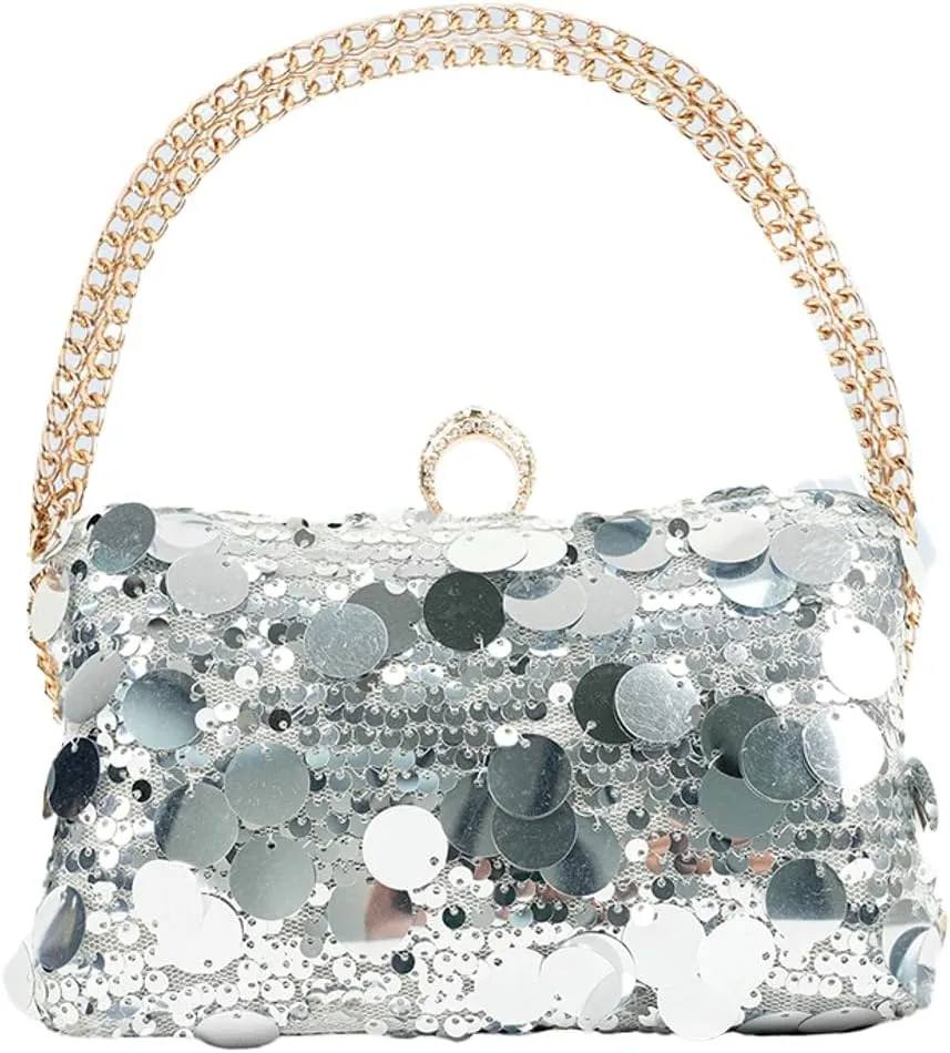 Womens Chic Evening Clutch Bag Y2k Sparkly Glitter Sequin Purse Small Totes Handbag Satchel Dinner Party Wedding