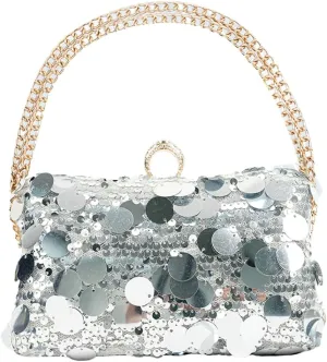 Womens Chic Evening Clutch Bag Y2k Sparkly Glitter Sequin Purse Small Totes Handbag Satchel Dinner Party Wedding