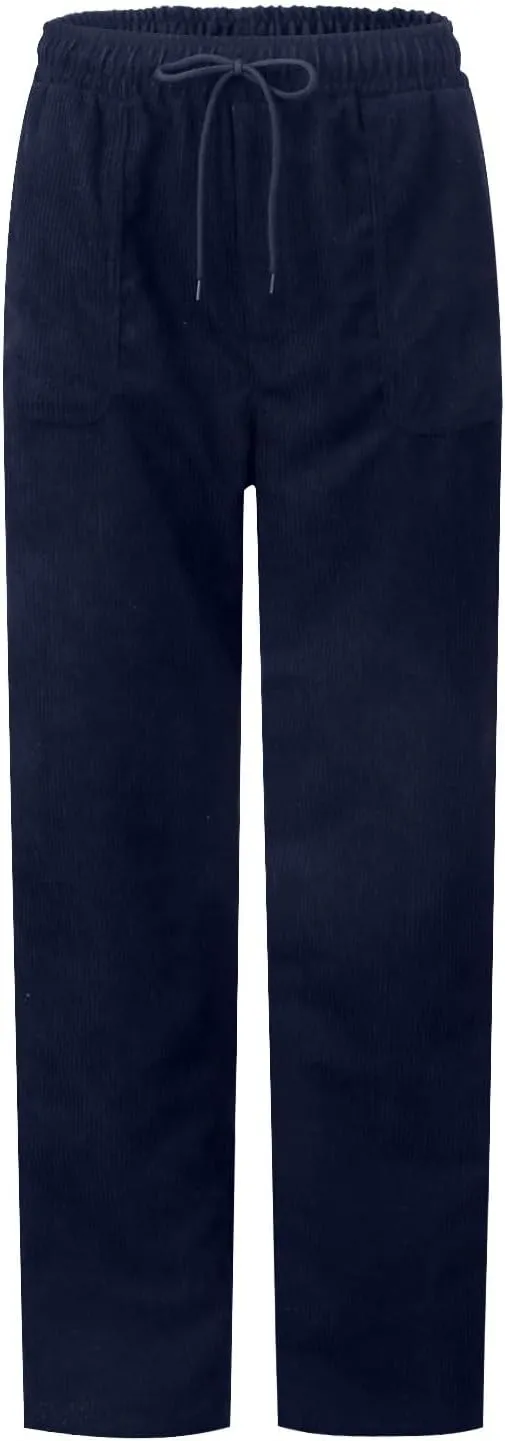 Womens Corduroy Pants Comfy Straight Leg Pants Work Pants Casual Ladies Loose Elastic Waist Pants with Pockets