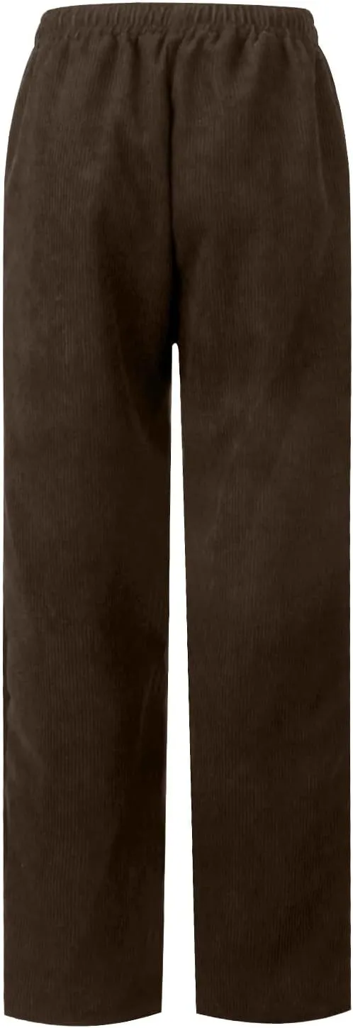 Womens Corduroy Pants Comfy Straight Leg Pants Work Pants Casual Ladies Loose Elastic Waist Pants with Pockets