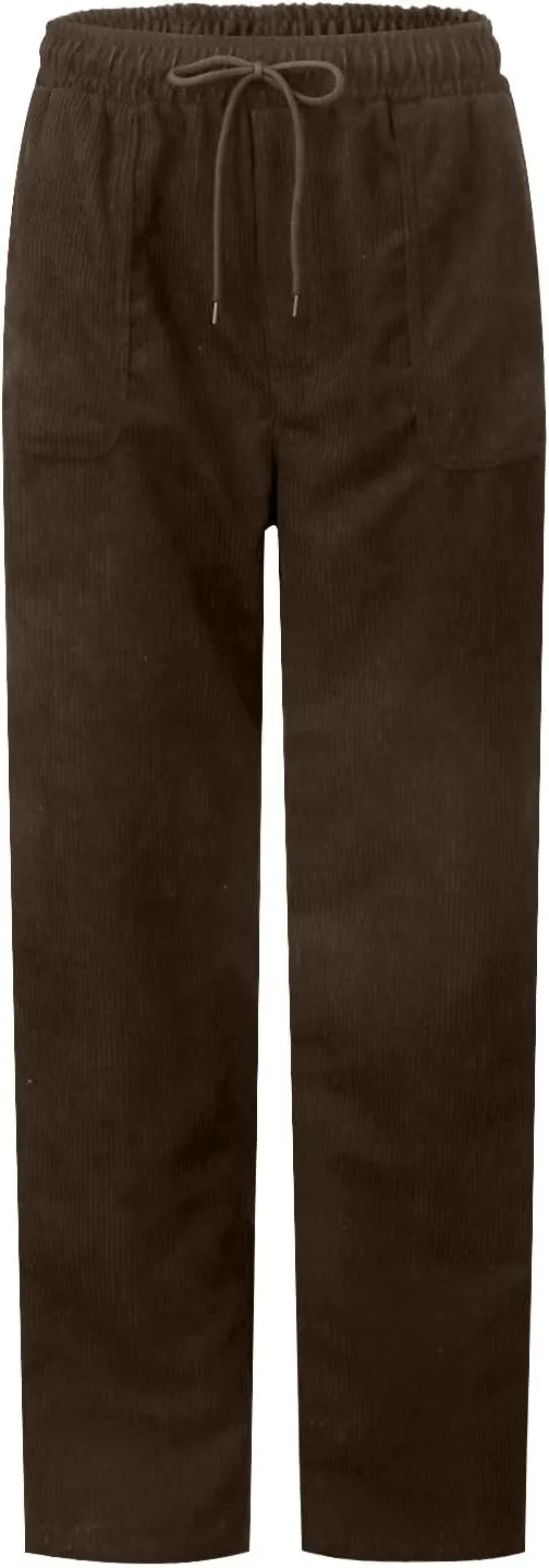 Womens Corduroy Pants Comfy Straight Leg Pants Work Pants Casual Ladies Loose Elastic Waist Pants with Pockets