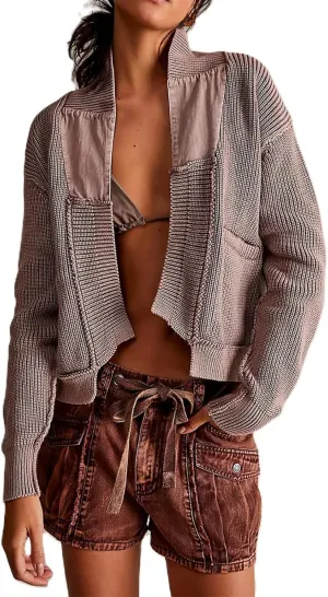 Womens Cropped Cardigan Sweaters Y2k Open Front Cardigans Long Sleeve Oversized Fall Sweater Trendy