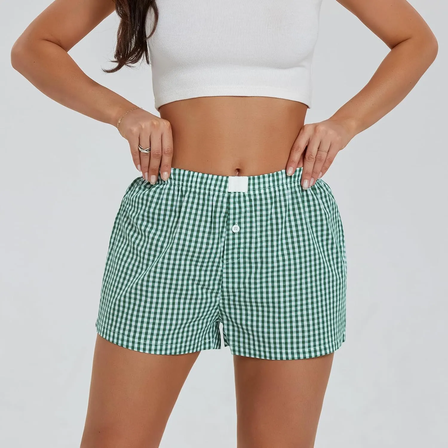 Women's Elastic Waisted Plaid Shorts Y2K Lounge Pajama Shorts Cute Sleeping Boxer Shorts for Women Gingham Shorts