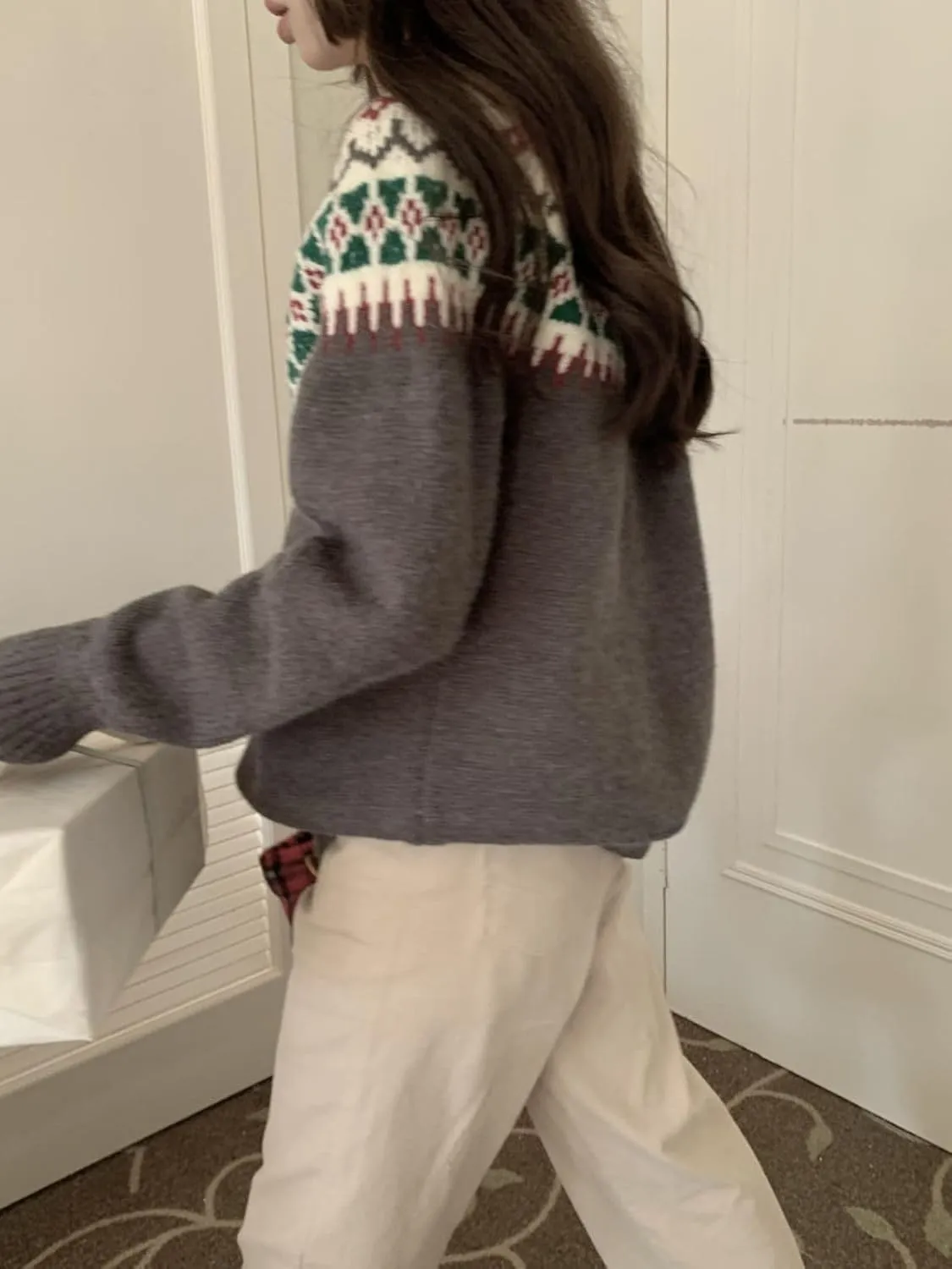Womens Fair Isle Chunky Knit Cardigan - Button Down Vintage Sweater for Fall