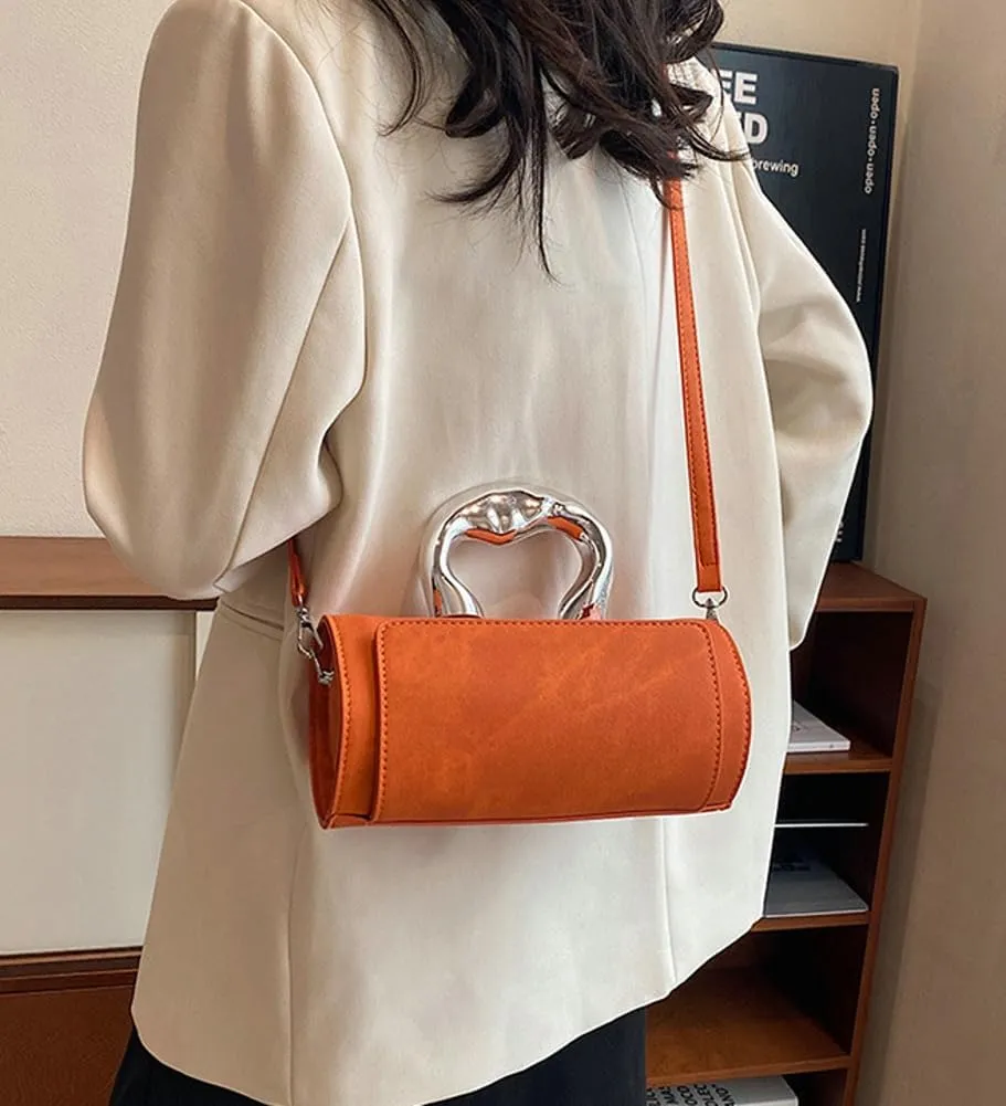 Women's Fashion PU Leather Shoulder Crossbody Bag Y2K Small Cylinder Hobo Totes Handbag Box Purse Satchel