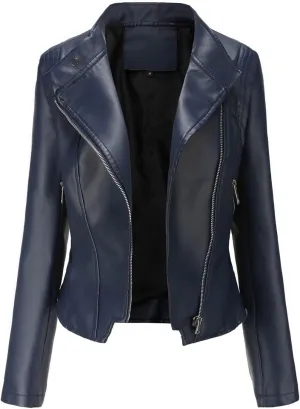 Women's Faux Leather Jackets,Zip Up Motorcycle Jacket Slim Fit Lapel Open Front Windproof Moto Biker Outwear Coats