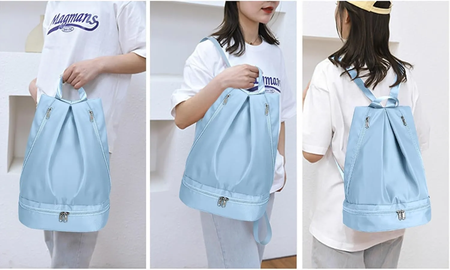 Women's Gym Backpack with Shoe Compartment & Wet Pocket, Sports Travel Backpack, 15.75x7.87x12.6 inches, Blue