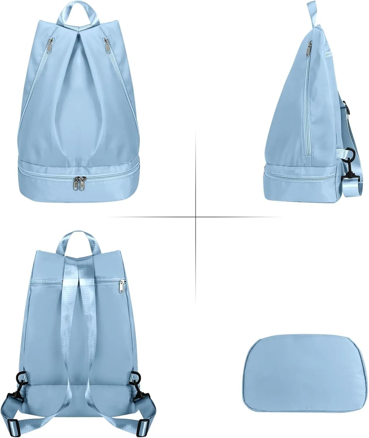Women's Gym Backpack with Shoe Compartment & Wet Pocket, Sports Travel Backpack, 15.75x7.87x12.6 inches, Blue