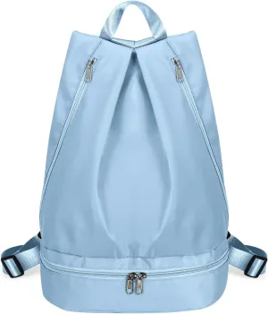 Women's Gym Backpack with Shoe Compartment & Wet Pocket, Sports Travel Backpack, 15.75x7.87x12.6 inches, Blue