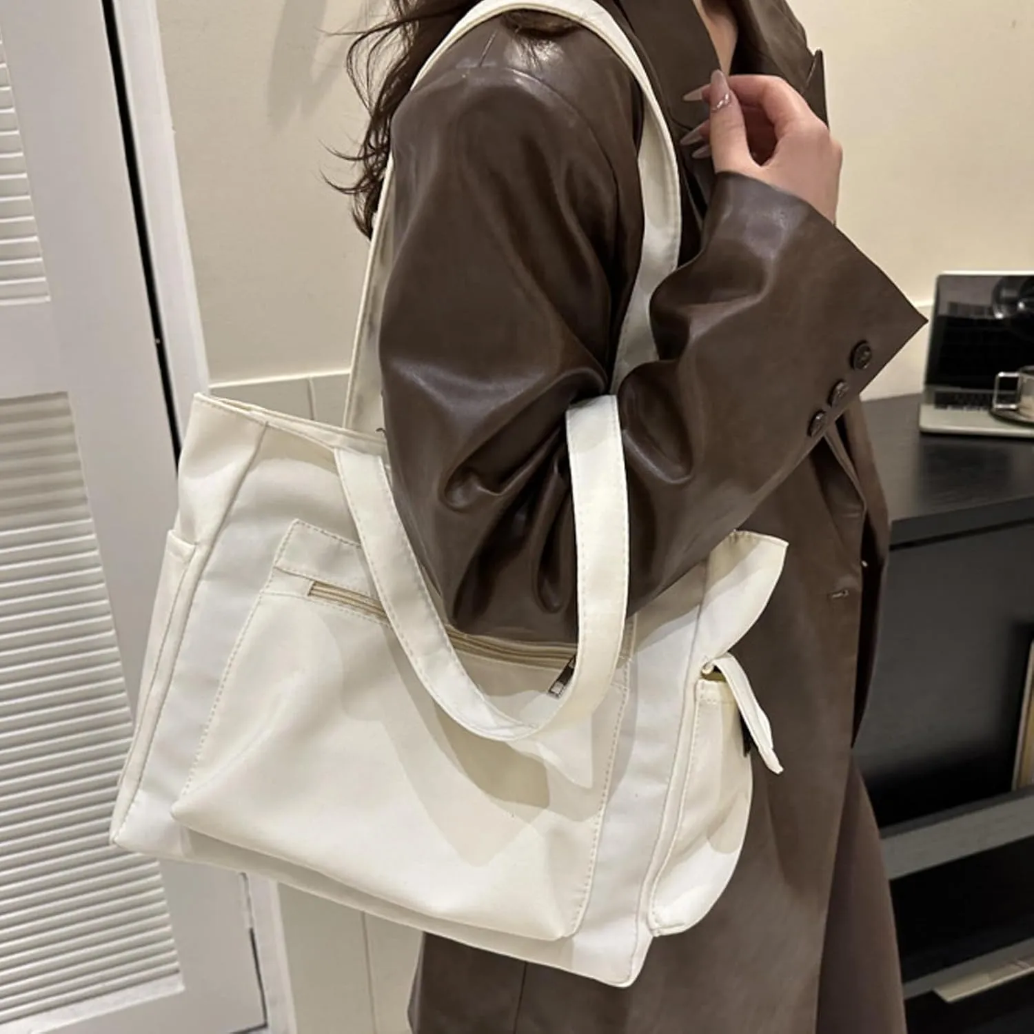 Womens Handbags Canvas Zipper Trendy Tote Bag Purse Top Handle Satchel Shoulder Bags Crossbody Messenger Bag