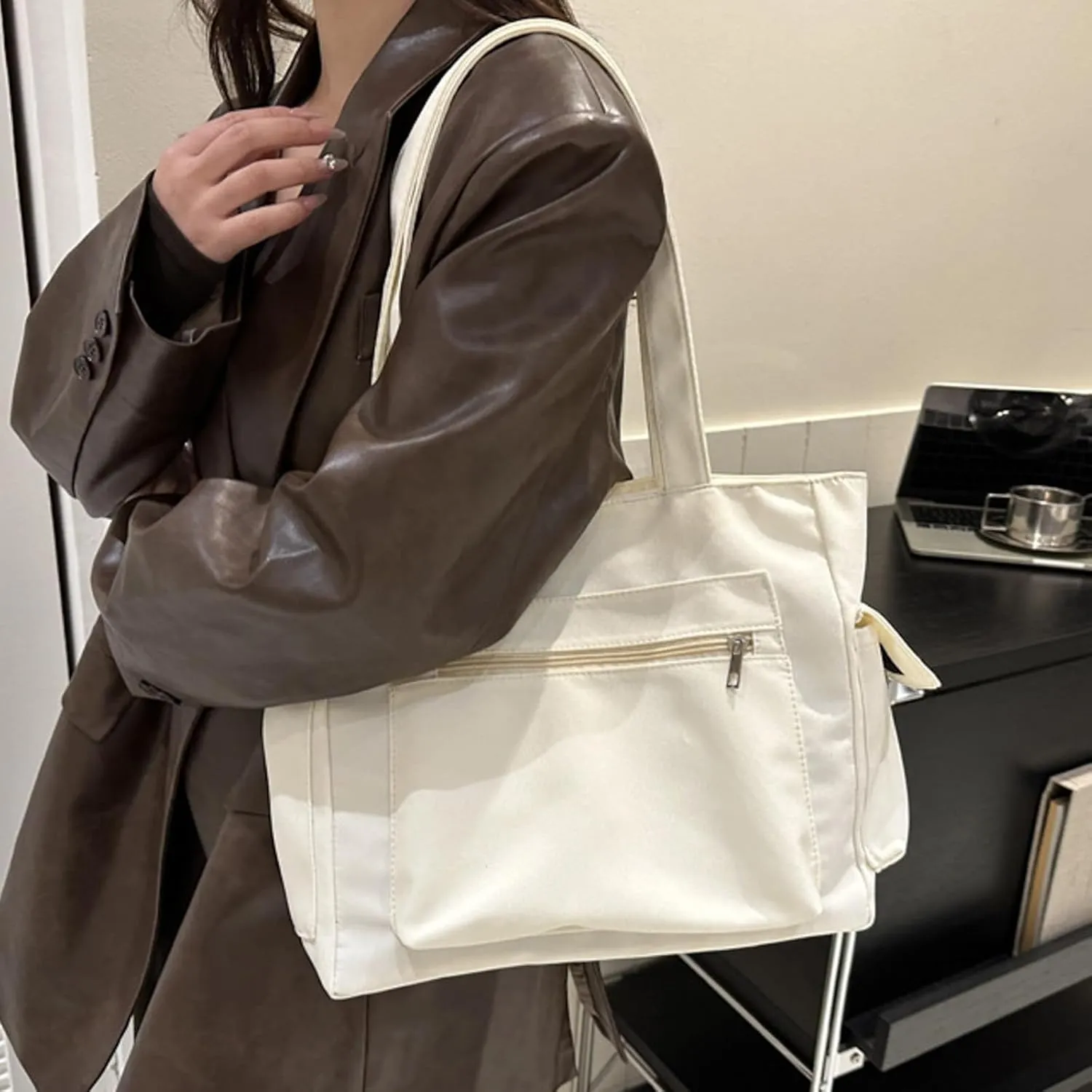 Womens Handbags Canvas Zipper Trendy Tote Bag Purse Top Handle Satchel Shoulder Bags Crossbody Messenger Bag