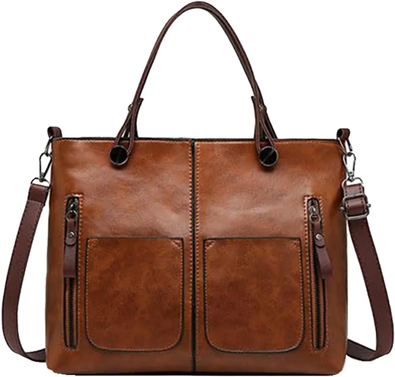 Women's Handbags Faux Soft PU Leather Vintage Shoulder Bag Top Handle Slouchy Satchel Tote Bags Multi Pocket Handbag