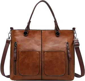 Women's Handbags Faux Soft PU Leather Vintage Shoulder Bag Top Handle Slouchy Satchel Tote Bags Multi Pocket Handbag