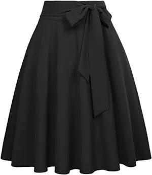 Women's High Waist A-Line Pocket Skirt Flare Midi Skirt, High Waist Pleated Skirt, Smocked Tie-Waist Waist Skirt
