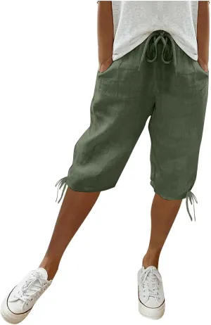 Women's High Waist Shorts Women's Elastic Waist Casual Comfy Cotton Beach Shorts Drawstring Elastic Waist Short